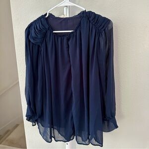 3 for $15 ENTRO Ruched Chiffon Blouse Top Shirt in Navy Blue